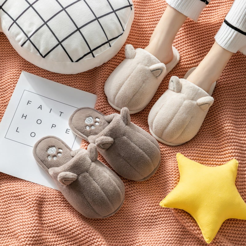 Plush Cotton Slippers Cute Women'S Winter Cartoon Cat Claw Couple Home Non-Slip Warm Home Moon Indoor Men'S Cotton Shoes - Image 2